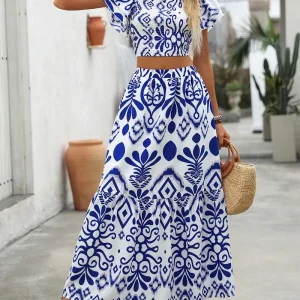 Bohemian Short Top and Long Skirt Set | Fresh and Elegant