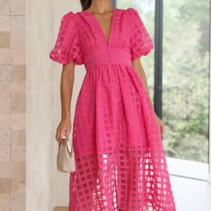 Robe Midi à Carreaux | Volume Chic et Couleur Vibrante