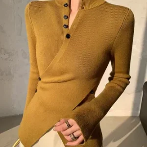 Asymmetrical Buttoned Top | Mustard | Structured and Modern