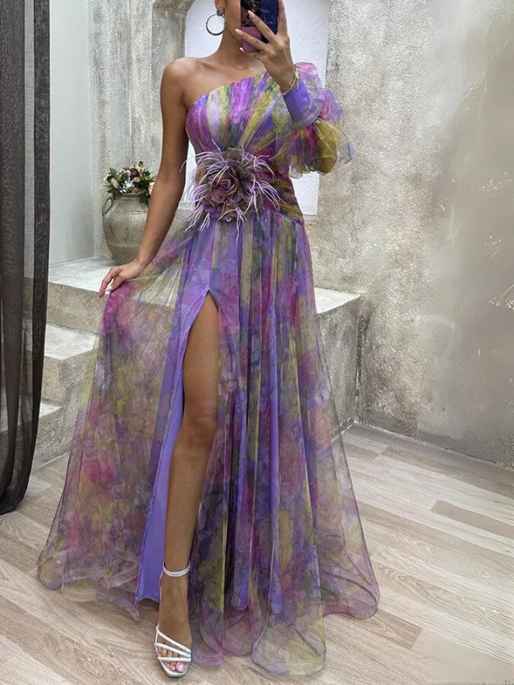 Amélie - Robe de Soirée Asymétrique | Élégance Florale | Flottante & Féminine