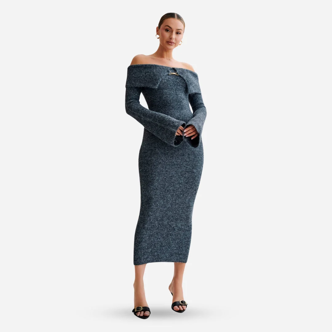 Robe Pull Col Bardot | Élégance Hivernale et Confort Sculptant – Image 8