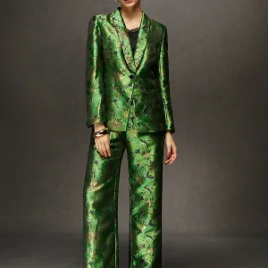 Ensemble Brocart Festif | Tissu Métallisé & Motif Feuillage | Lumineux et Élégant