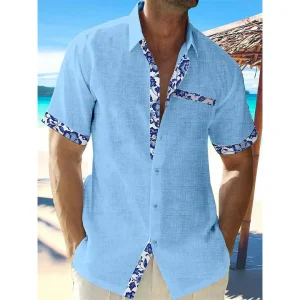 Chemise Bleue à Détails Floraux | Coton Léger | Style Estival Raffiné