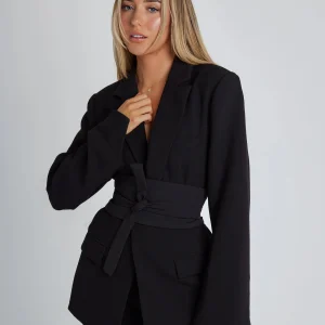 Blazer Ceinturé Femme | Noir Classique | Coupe Élégante et Structurée
