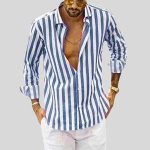 Chemise Rayée Bleu et Blanc | Coton Léger | Style Estival Élégant