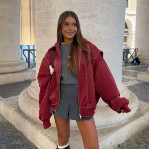 Veste Oversize Bordeaux | 100% Coton | Style Vintage & Urbain