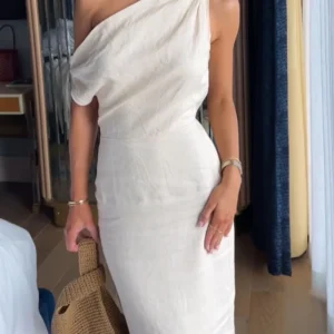 Robe Longue Asymétrique | 100% Lin | Élégante et Naturelle