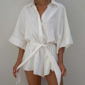 Blouse Ceinturée Manches Évasées | Élégance Décontractée et Légèreté