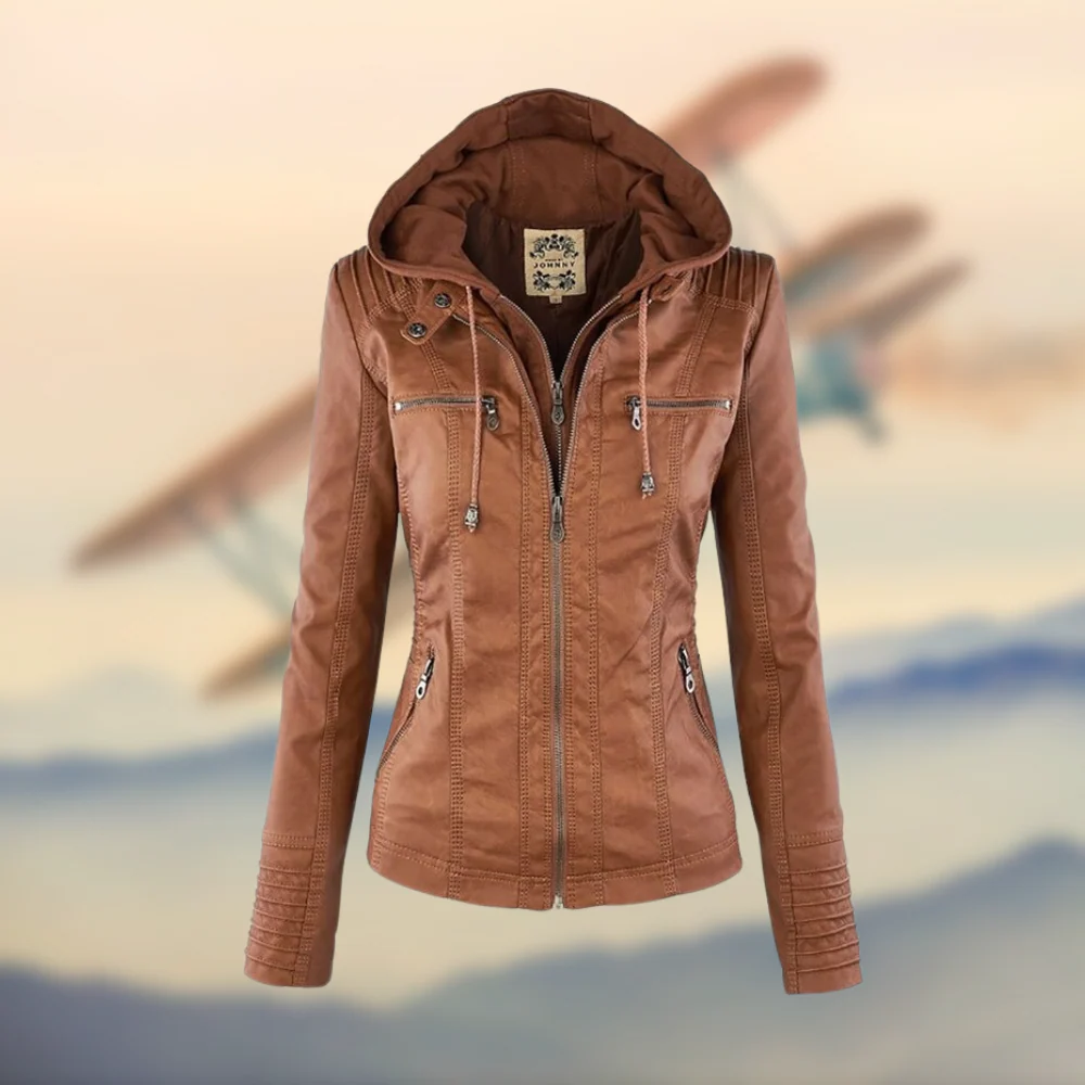 Veste Effet Cuir Camel avec Capuche | Style Biker & Urbain | Confort Mi-Saison – Image 8