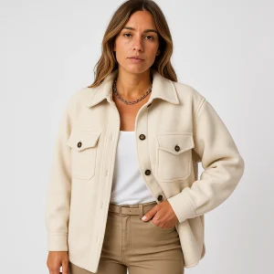 Surchemise Beige Femme | Coupe Droite Oversize | Style Casual & Chic
