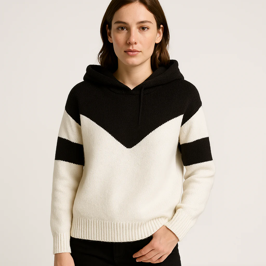 Hoodie Bicolore Femme | Maille Graphique et Confort Urbain