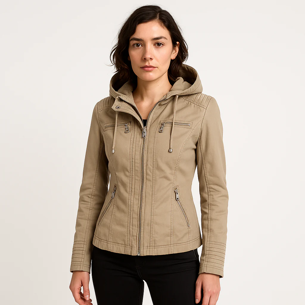 Veste Effet Cuir Camel avec Capuche | Style Biker & Urbain | Confort Mi-Saison – Image 4