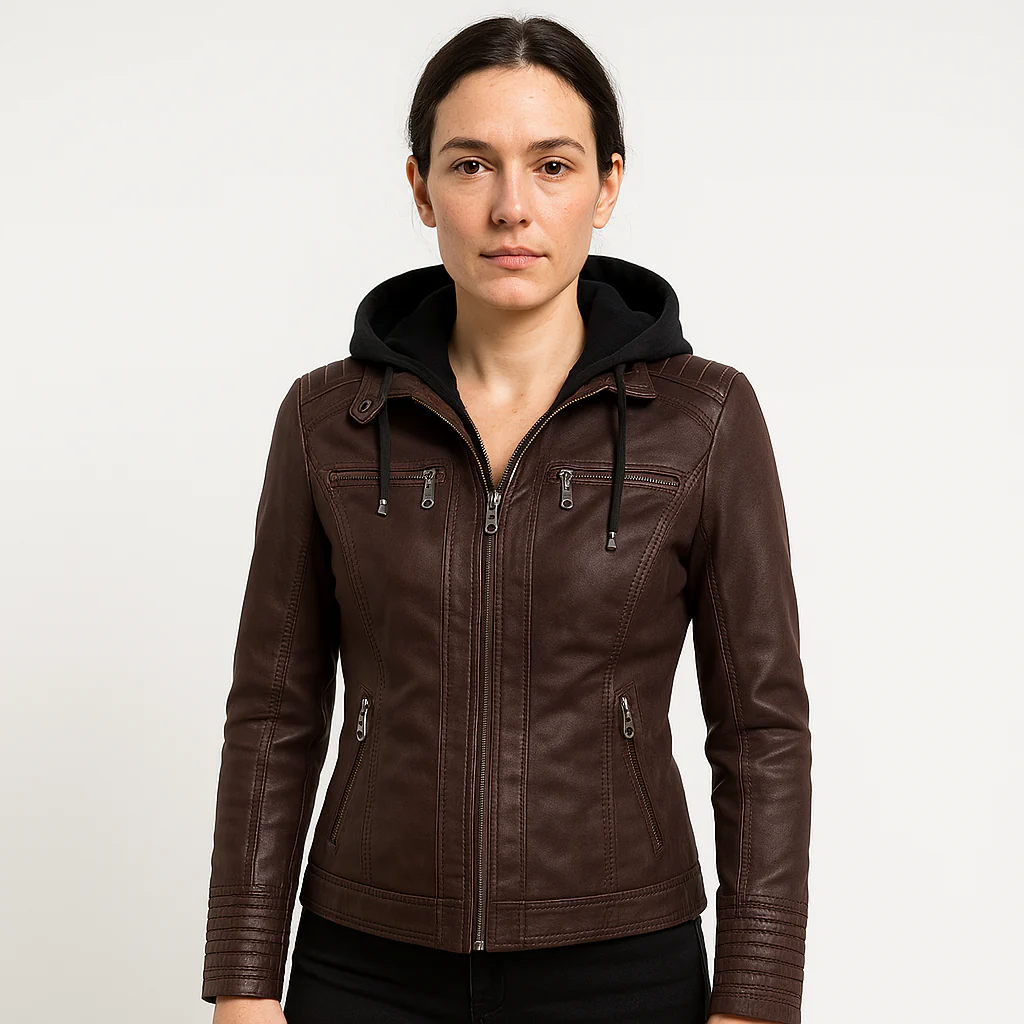 Veste Effet Cuir Camel avec Capuche | Style Biker & Urbain | Confort Mi-Saison – Image 5