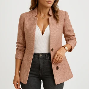 Blazer Femme Chevrons | Rose Poudré Élégant | Coupe Cintrée Structurée