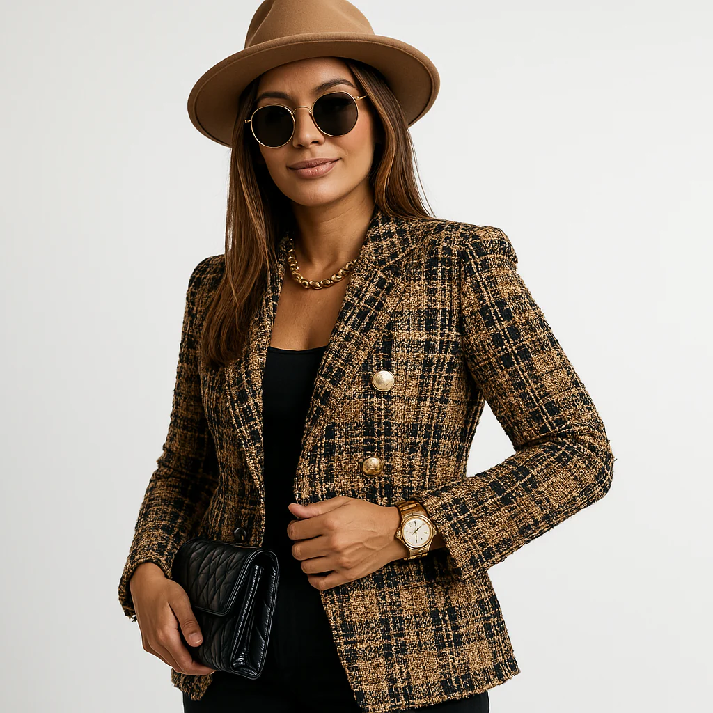 Blazer Tweed à Carreaux | Chic Structuré & Élégant