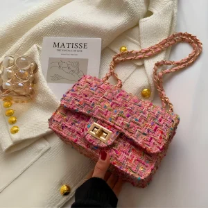 Sac en Tweed Coloré | Chaîne Dorée | Style Élégant