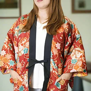 Manteau Kimono Rouge Fleuri