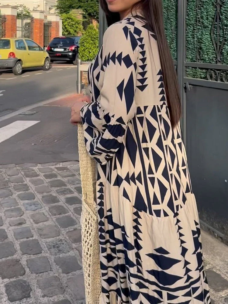 Robe Longue Imprimée Bohème | Fluidité et Charme Graphique – Image 3