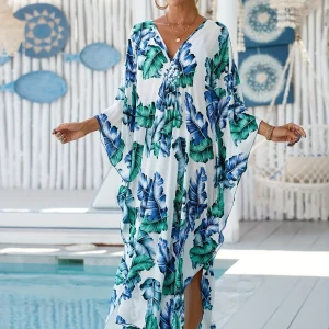 Échappée Tropicale | Kimono Long Imprimé Feuilles