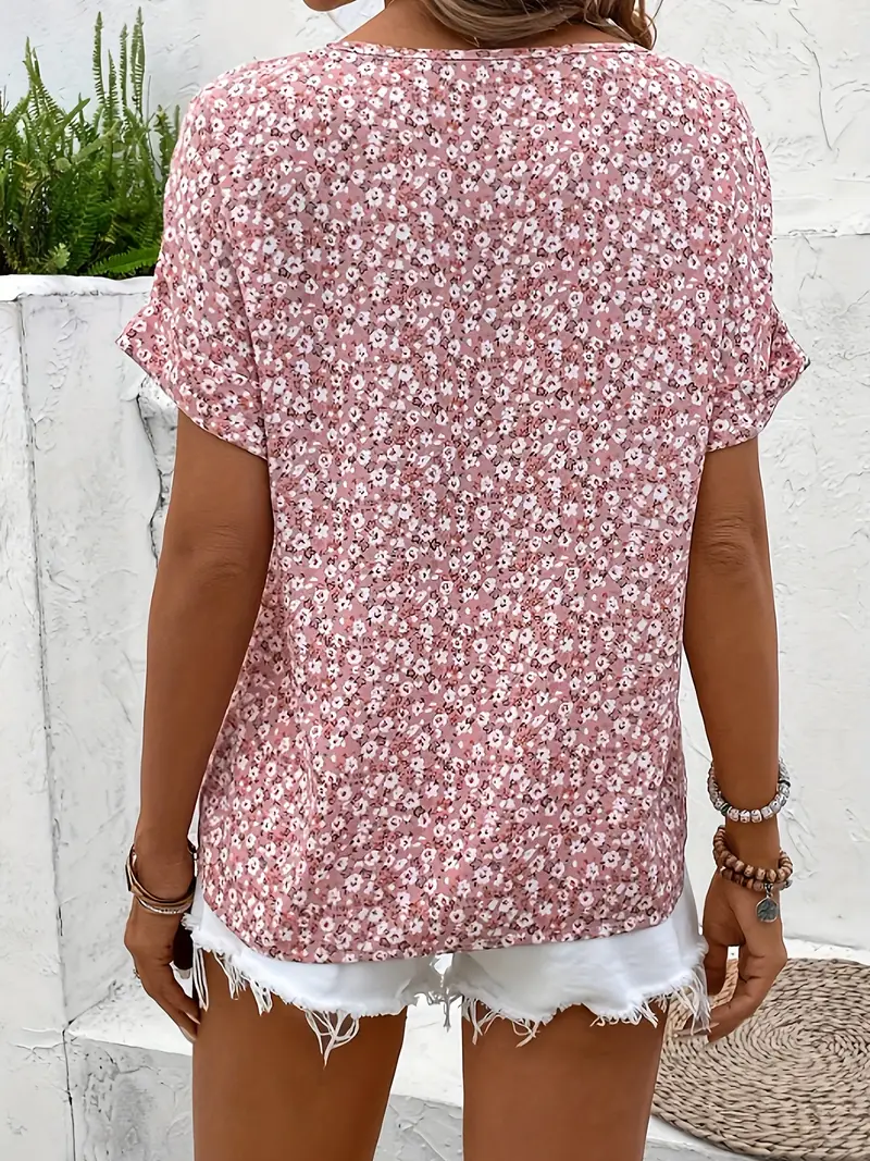 Blouse Fleurie | Rose Boutonnée | Légère et Décontractée – Image 2