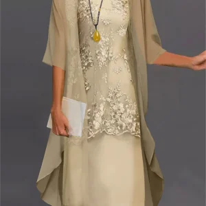 Elegant Ceremony Set | Cotton Chiffon | Embroidered Dress and Fluid Cape