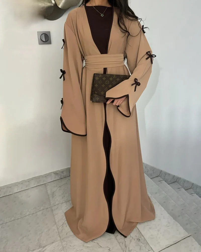 Robe Longue Abaya | Manches à Nœuds & Ceinture | 100% Coton – Image 4