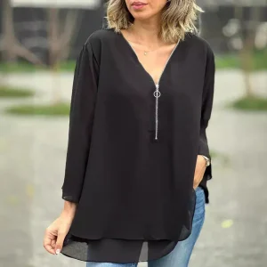 Blouse Émeraude Zippée | Élégance Décontractée & Fluide