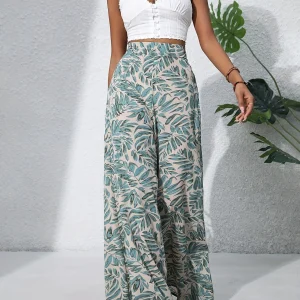 Leaf Print Wide Leg Pants | Light and Summery