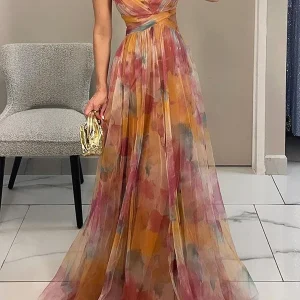 Watercolor Effect Halter Dress | Poésie en Mouvement