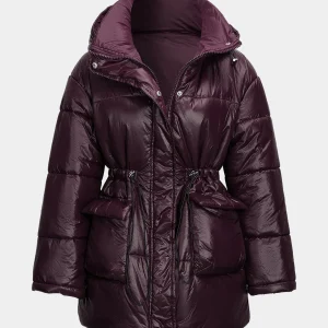 Long Shiny Down Jacket with Waist Cord | Urban Protection and Trendy Volume