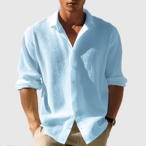 Chemise Légère Bleue | Coton Texturé | Décontractée et Confortable