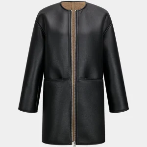 Long Zip Coat Lined Leather Effect | Structured Minimalism and Modern Warmth