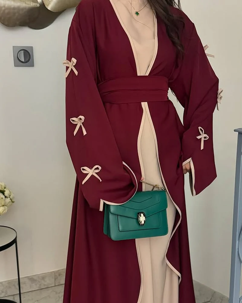 Robe Longue Abaya | Manches à Nœuds & Ceinture | 100% Coton – Image 3