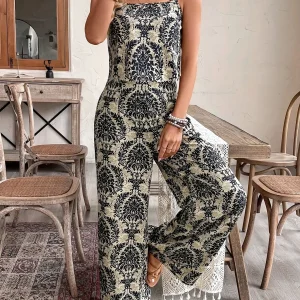 Wide Baroque Print Jumpsuit | Casual Elegance