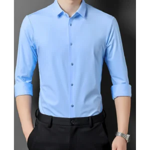Chemise Bleu Clair | Polyester Extensible | Élégance Moderne