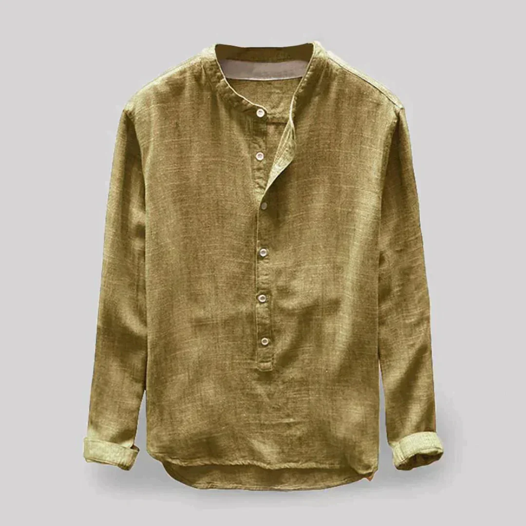 Chemise Col Mao en Lin | Bleu Foncé | Style Décontracté Élégant – Image 3