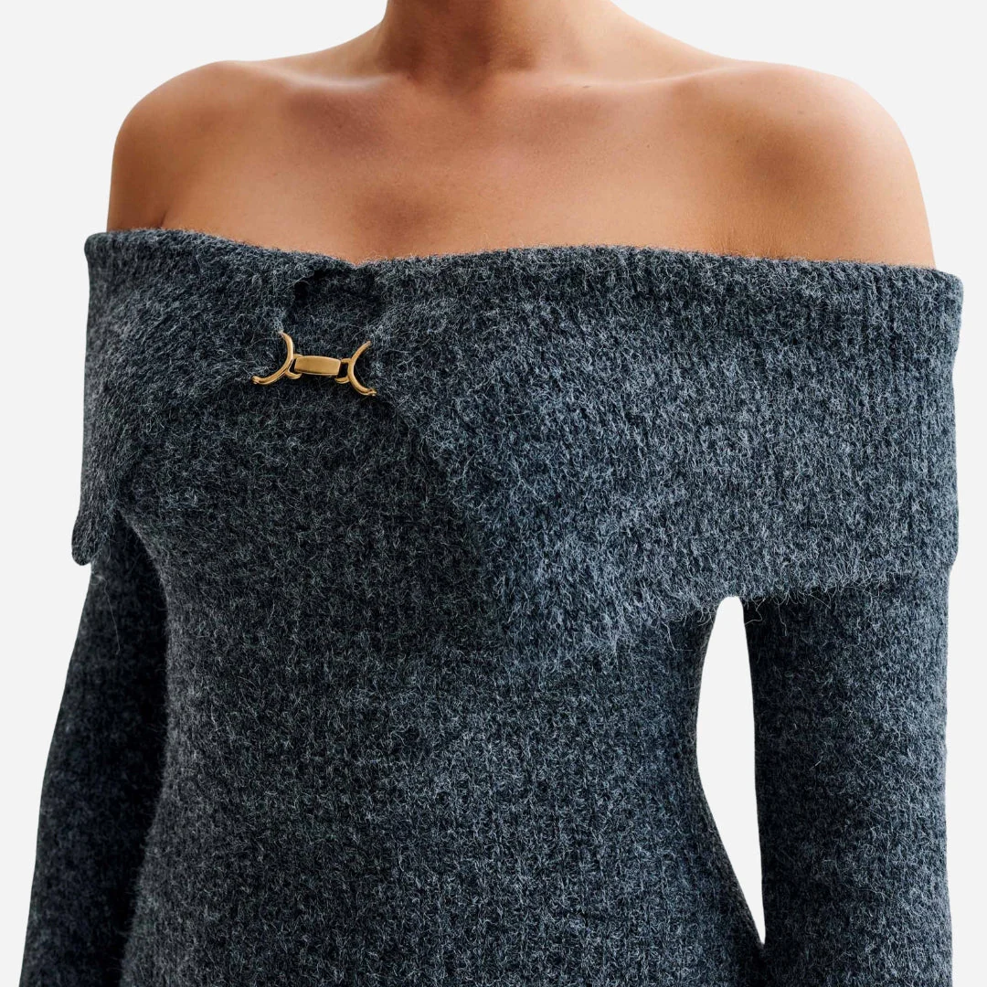 Robe Pull Col Bardot | Élégance Hivernale et Confort Sculptant – Image 9