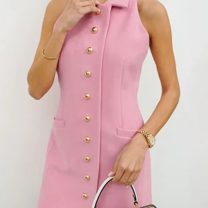 Straight Dress | Sleeveless & Gold Buttons | Structured Elegance