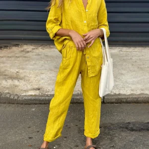 Éclat Soleil | Ensemble Décontracté Chemise et Pantalon Fluide