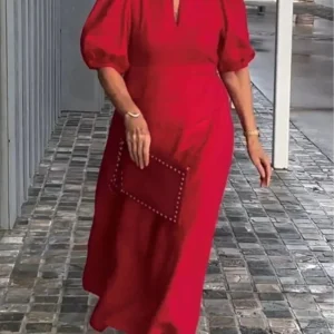 Robe Midi Élégante | Manches Bouffantes | Chic & Féminine