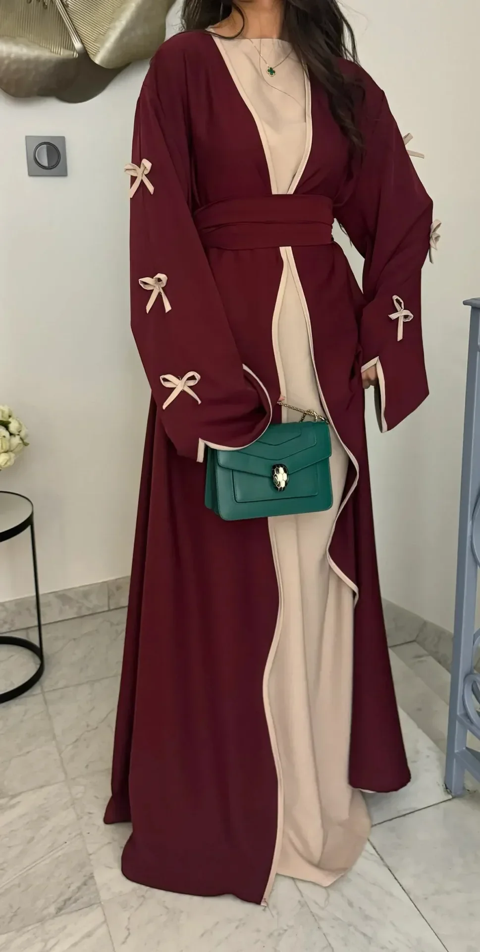 Abaya Kimono Bordeaux Stylée – Image 3