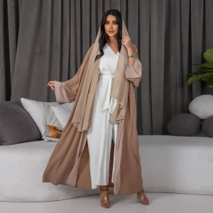 Abaya Kimono Femme Beige Fluide