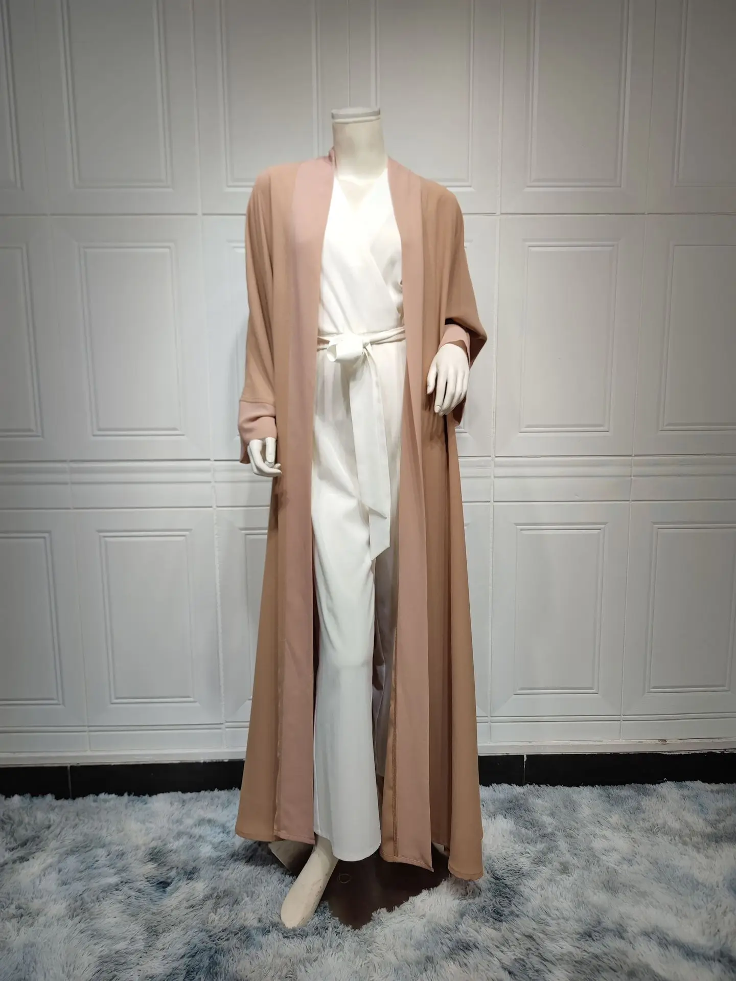 Abaya Kimono Femme Beige Fluide – Image 6
