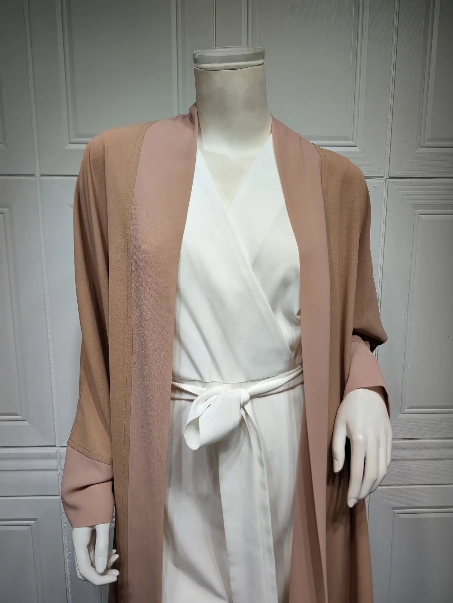 Abaya Kimono Femme Beige Fluide – Image 7
