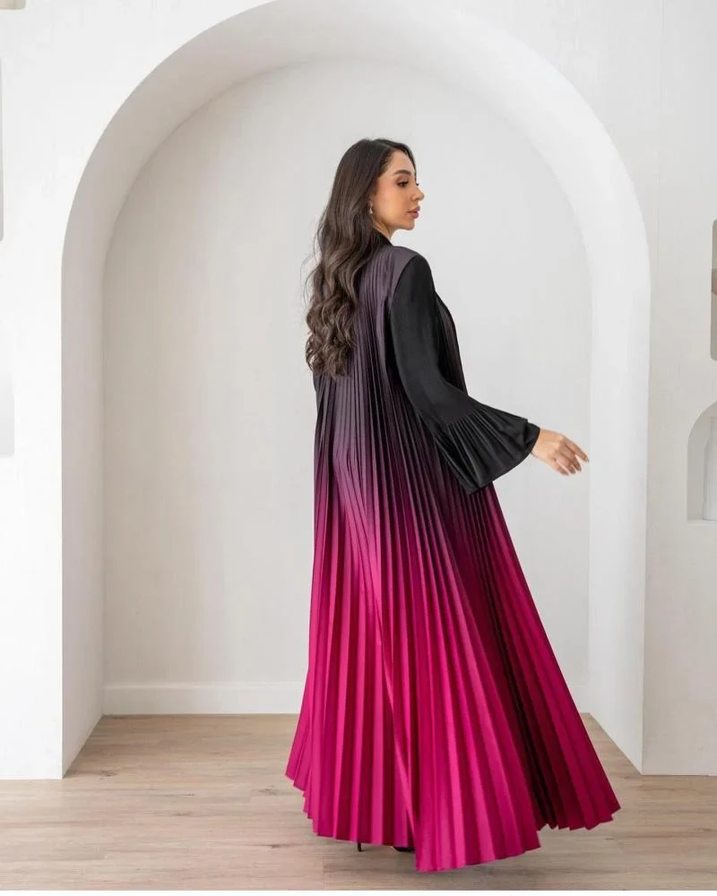 Abaya Kimono Plissée Rose Dégradé
