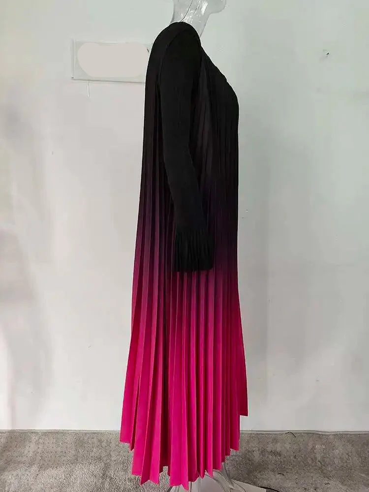 Abaya Kimono Plissée Rose Dégradé – Image 4