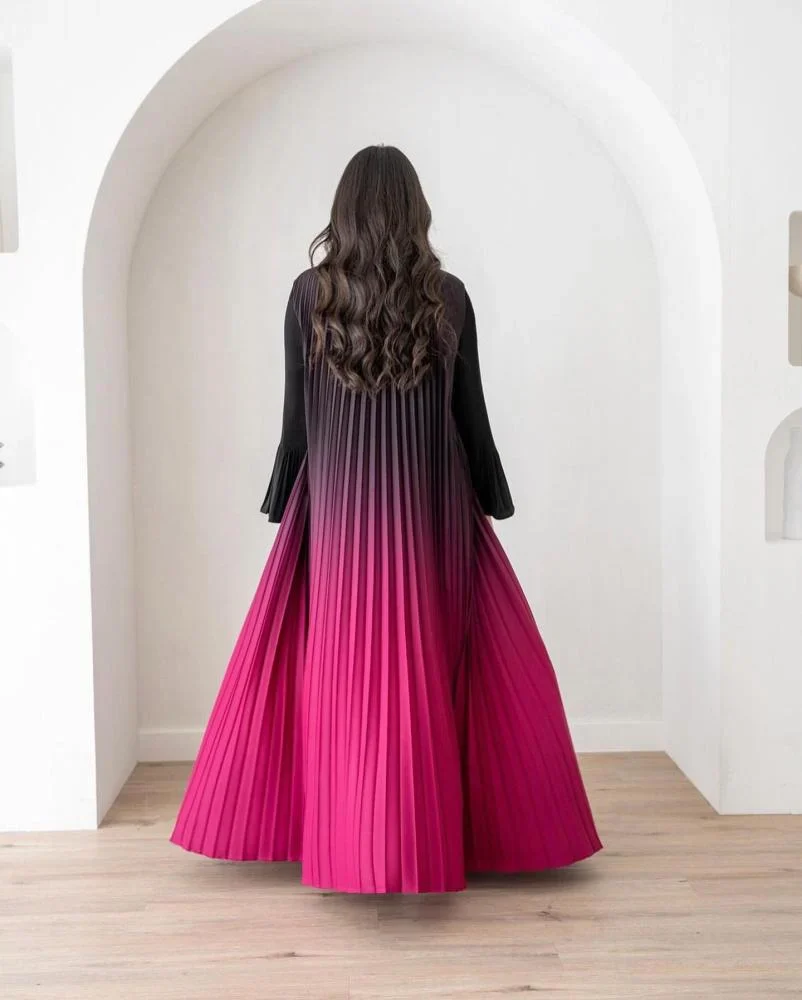 Abaya Kimono Plissée Rose Dégradé – Image 2