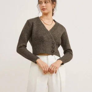 Cardigan Court | Kaki Doux | Maille Minimaliste et Confort