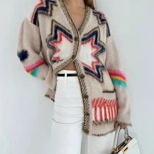 Cardigan Oversize Motif Graphique | Multicolore | Pièce Statement en Maille