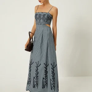 Robe Longue Vichy | Broderies Noires | Chic et Champêtre